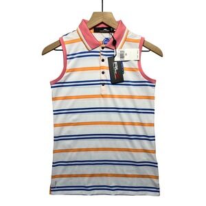 Ralph Lauren RLX Sleeveless Striped Polo Shirt NWT Wicking Pink Collar XS Tennis